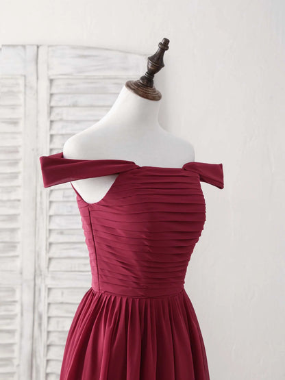 Chiffon Off Shoulder Long Prom Dress Burgundy Bridesmaid Dress