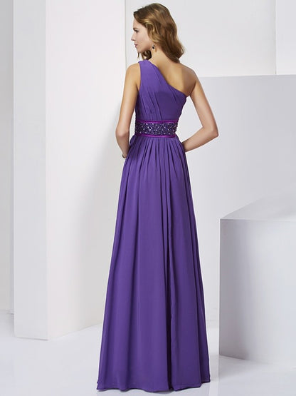 Sexy and elegant one shoulder sleeveless beaded long chiffon dress