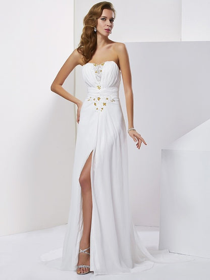 A-line Princess Sweet Decal Sleeveless Beaded Long Elegant Chiffon Dress