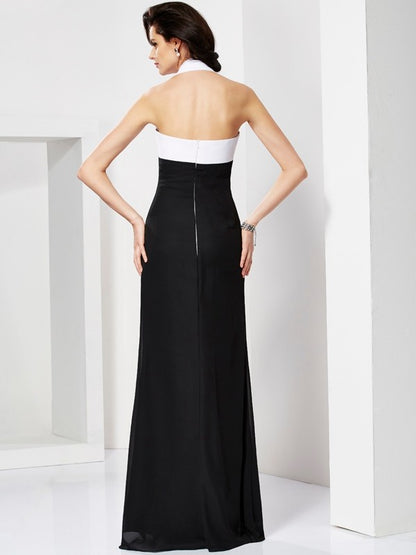 Small slim fit mermaid sleeveless pleated long beautiful chiffon dress