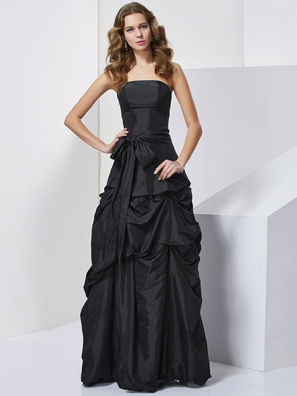 Elegant column sleeveless bow taffeta long dress