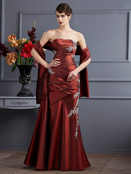 Beautiful cylindrical sleeveless beaded long taffeta dress