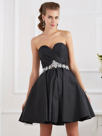 Princess Sweetheart Sleeveless Beaded Taffeta Back to School Short Party Dress