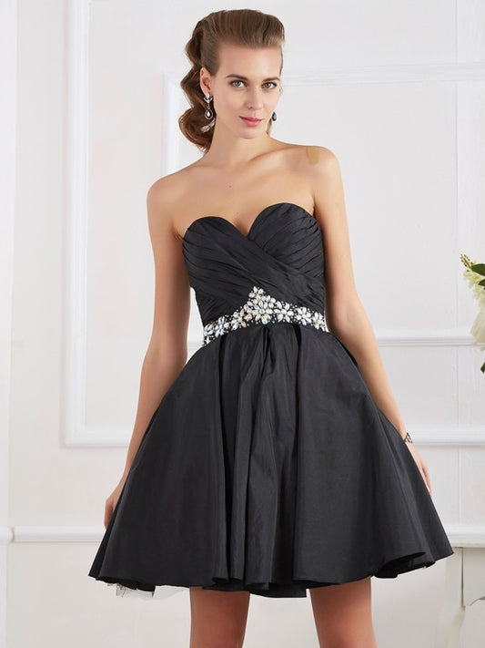 Princess Sweetheart Sleeveless Beaded Taffeta Back to School Short Party Dress