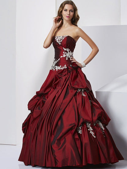 Sweet Sleeveless Beaded Long Taffeta Elegant Party Ball Dress