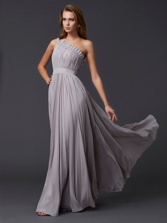 Sexy Princess One Shoulder Sleeveless Pleated Long Chiffon Dress