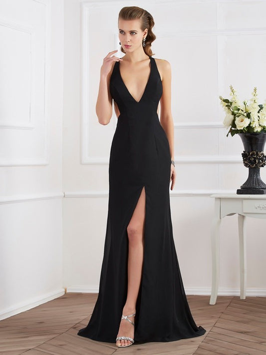 A-line sexy princess dress sleeveless long chiffon dress