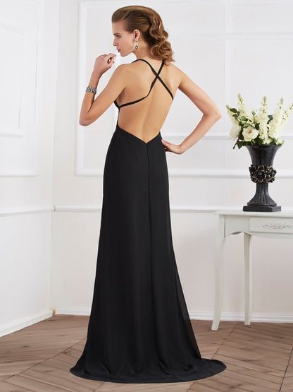 A-line sexy princess dress sleeveless long chiffon dress