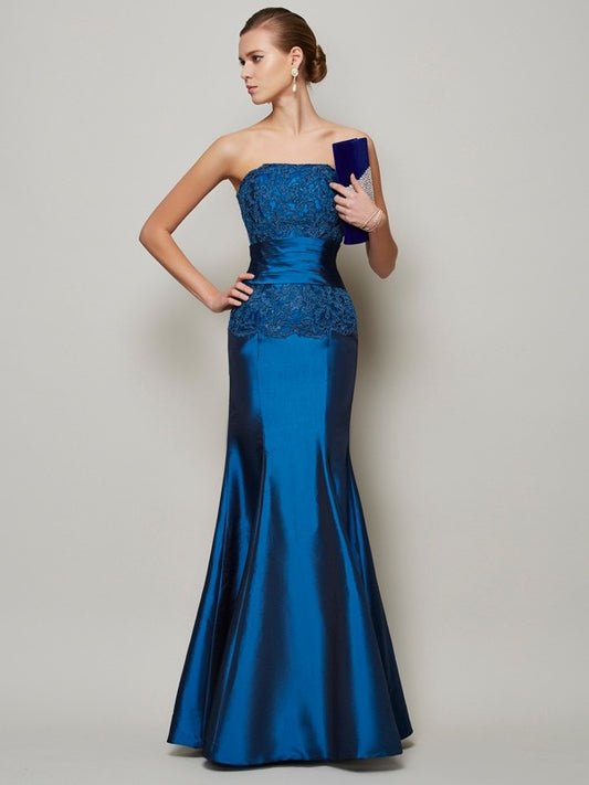 Trumpet slim fit mermaid sleeveless beaded taffeta long dress