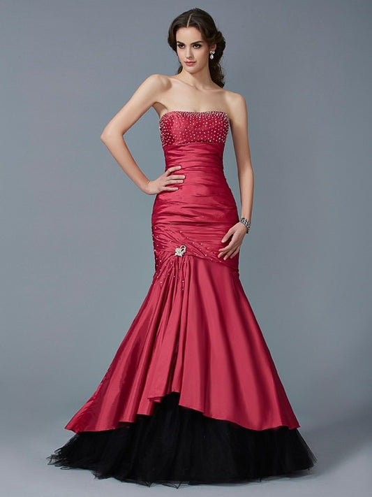 Sweet Mermaid Sleeveless Beaded Long Taffeta Dress
