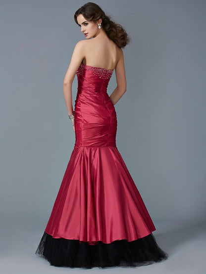 Sweet Mermaid Sleeveless Beaded Long Taffeta Dress