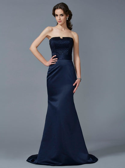 Slim fit elegant mermaid sleeveless beaded satin long skirt