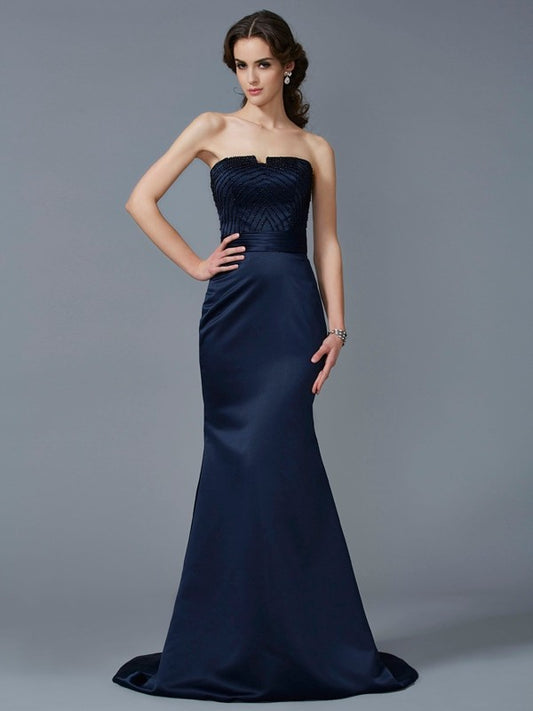 Slim fit elegant mermaid sleeveless beaded satin long skirt