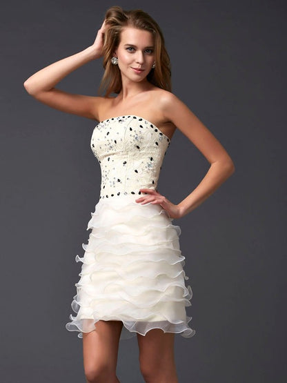 Pillar Sleeveless Beaded Short sheer Party Back to School Prom Dress