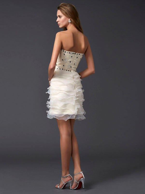 Pillar Sleeveless Beaded Short sheer Party Back to School Prom Dress