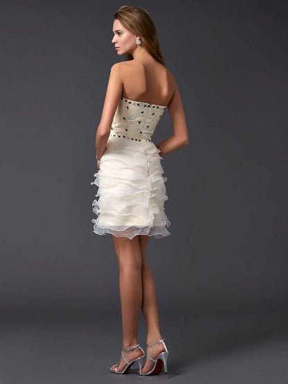 Pillar Sleeveless Beaded Short sheer Party Back to School Prom Dress