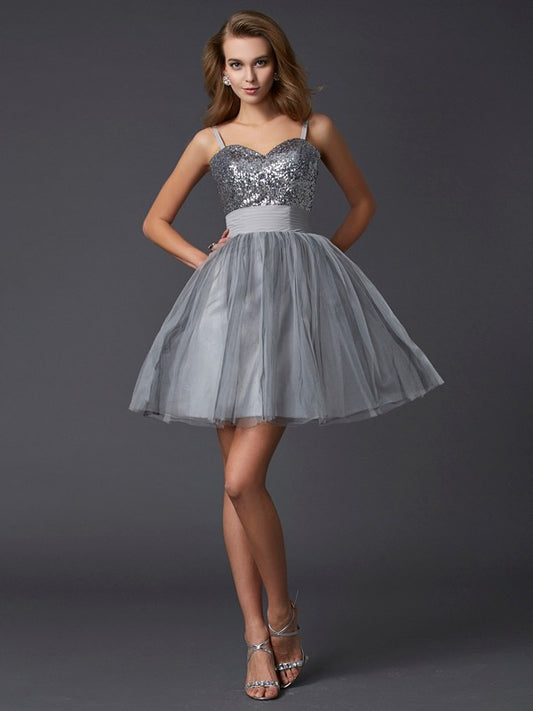 A-line princess shoulder strap sleeveless short organza back to school dress