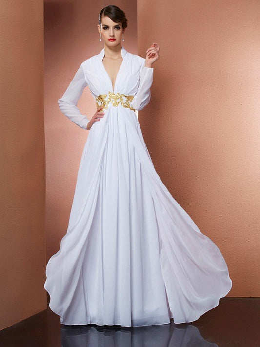 A-line Sweet and Elegant Princess V-neck Long sleeved Chiffon Dress
