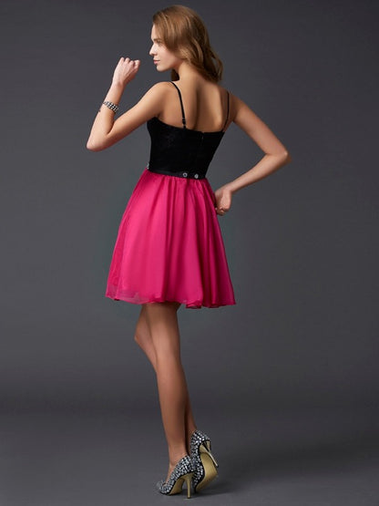 A-line Elegant Princess Style Fine Shoulder Strap Sleeveless Short Chiffon Party Dress