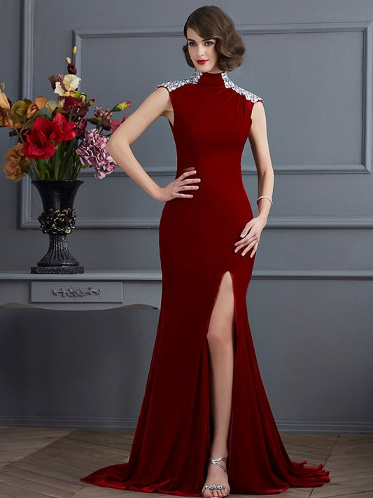 A-line sexy slim fit princess high neck sleeveless beaded long skirt