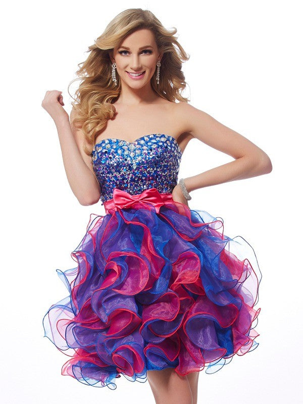 A-line Sweet Princess Sweetheart Sleeveless Sequins Short Back to School Ball Dress