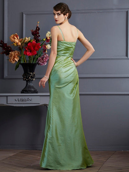 Slim fit mermaid spaghetti strap sleeveless beaded long taffeta dress