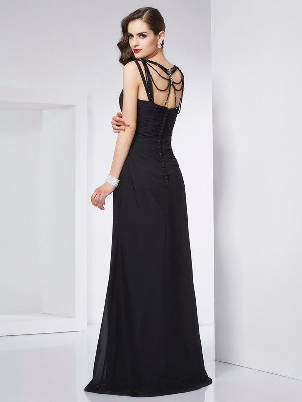 Sexy V-neck sleeveless beaded long chiffon party ball dress