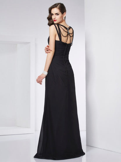 Sexy V-neck sleeveless beaded long chiffon party ball dress