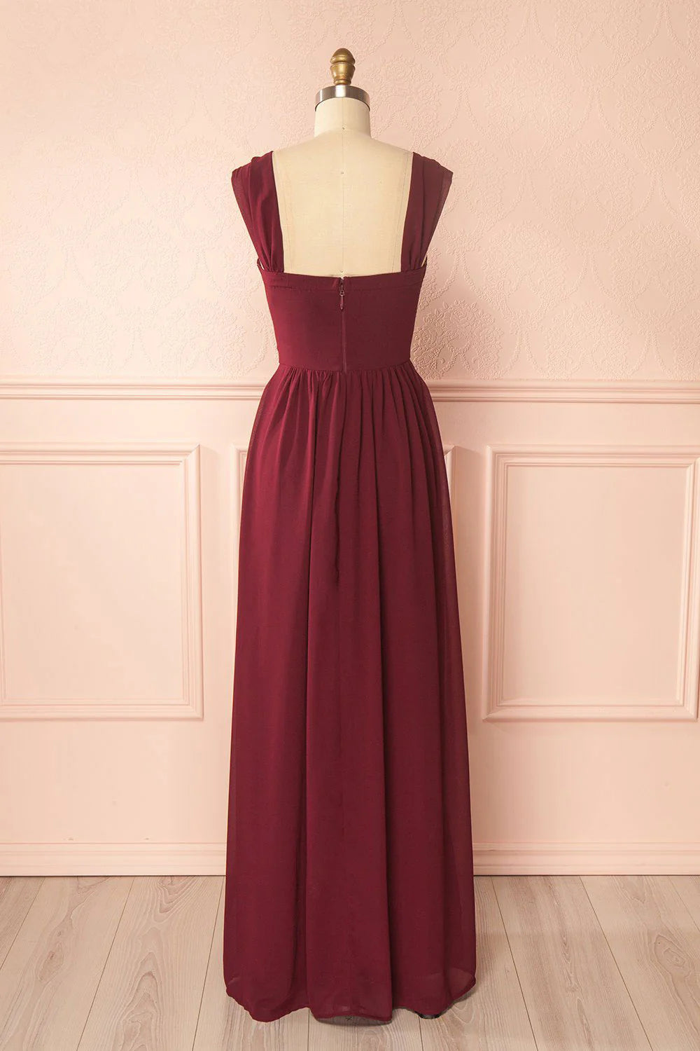 Burgundy chiffon lace applique long prom dress burgundy prom dress