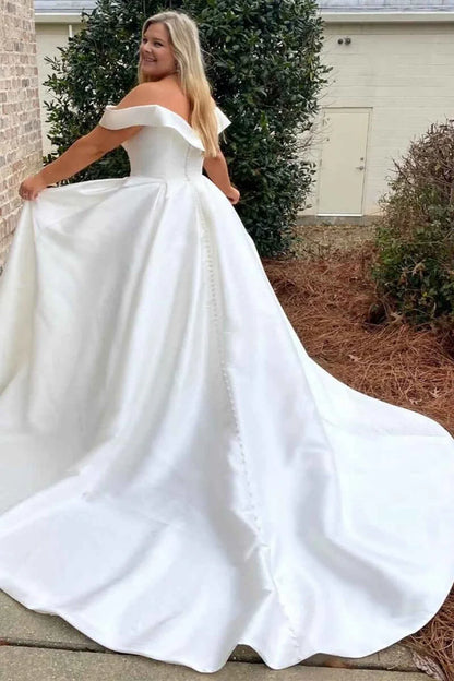 White Off-the-Shoulder Bridal Gown