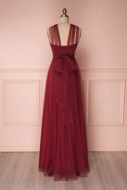 Burgundy tulle sweetheart long prom dress burgundy prom dress