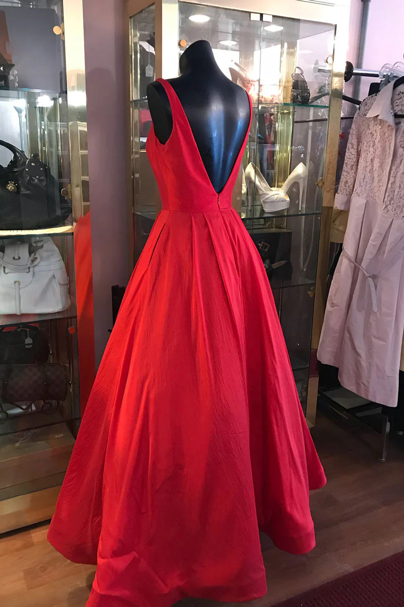 Simple red tea Length prom dress red prom dress