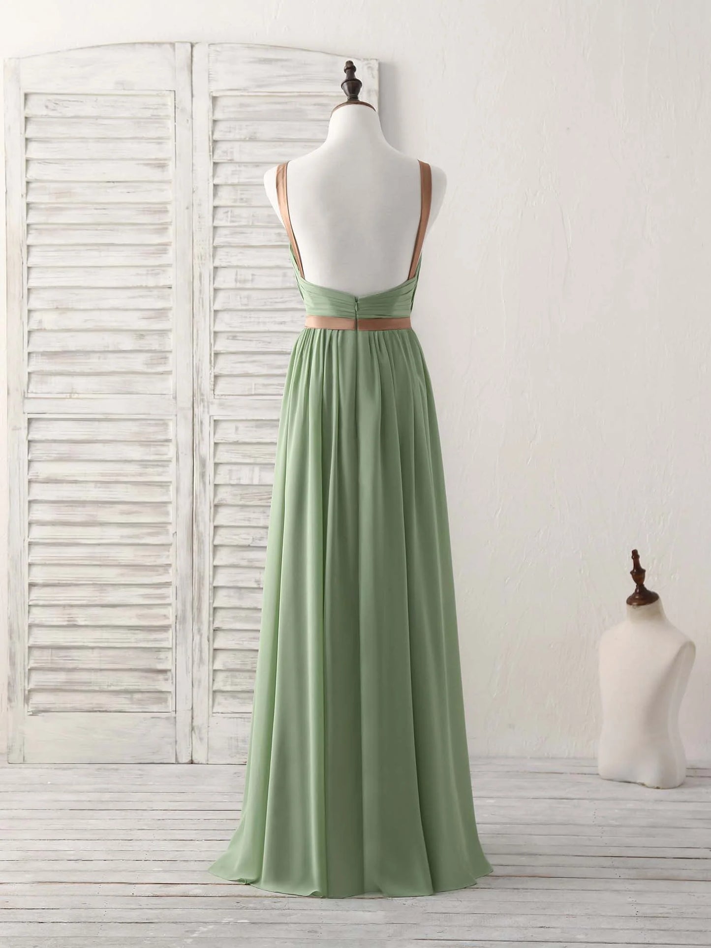 Green Chiffon Long Prom Dress Green Bridesmaid Dress