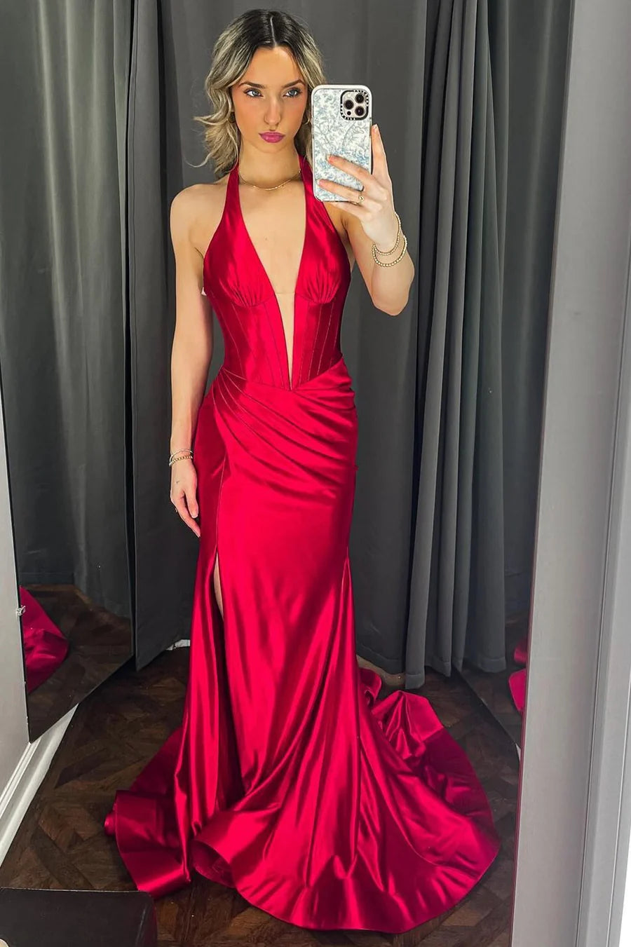 Halter Mermaid Long Formal Dress with Slit