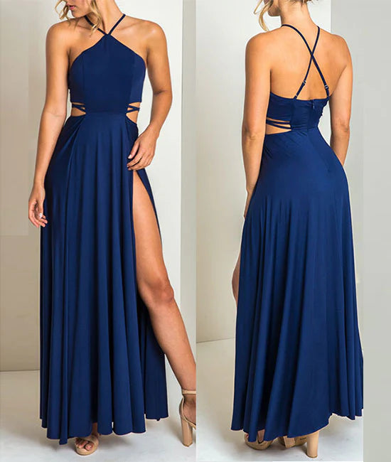 Blue chiffon long prom dress Blue chiffon evening dress