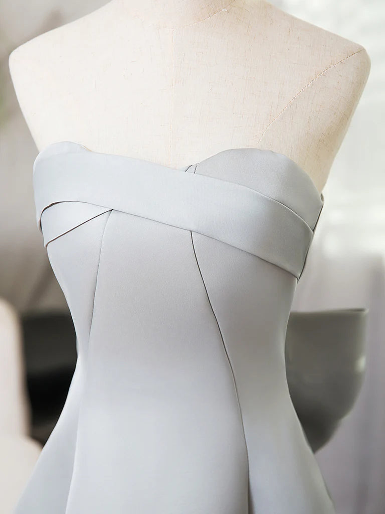 A-Line Sweetheart Neck Satin Gray Long Prom Dress Gray Long Formal Dress