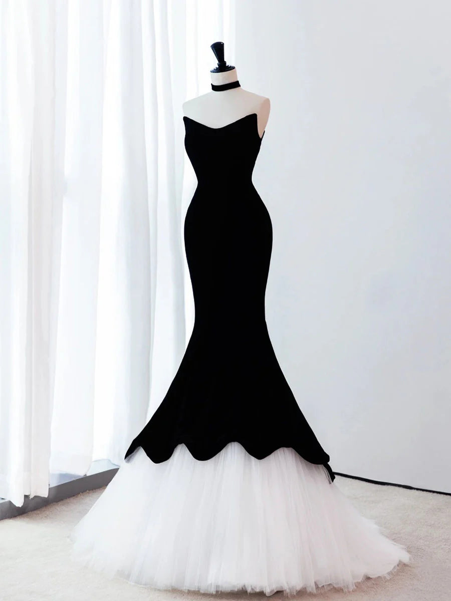 Mermaid Velvet Black Long Evening Dress Black Long Formal Dress