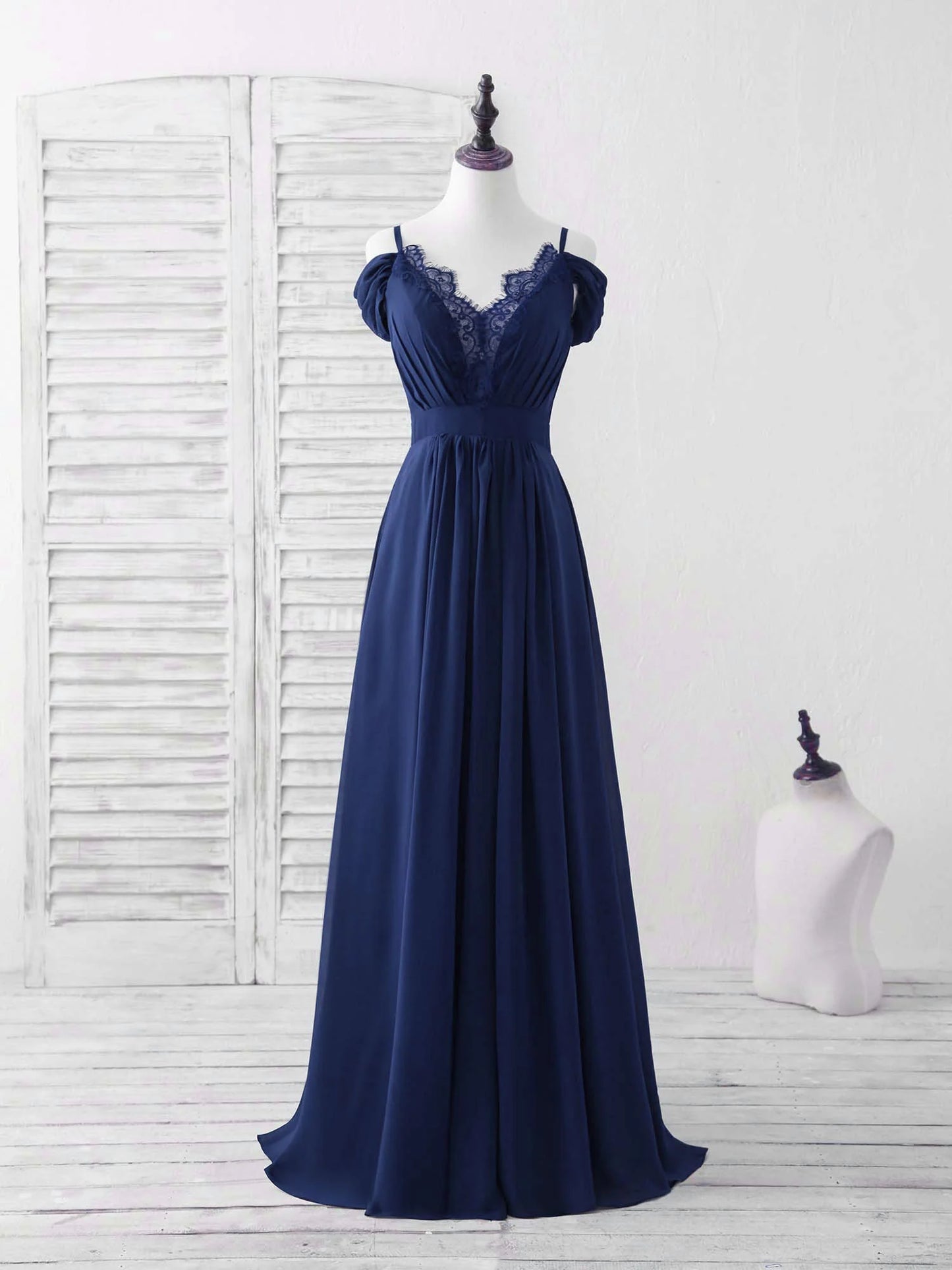 Chiffon Long Prom Dress Blue Bridesmaid Dress