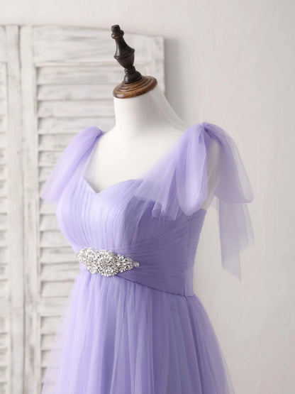 Sweetheart Neck Tulle Long Prom Dress Purple Bridesmaid Dress