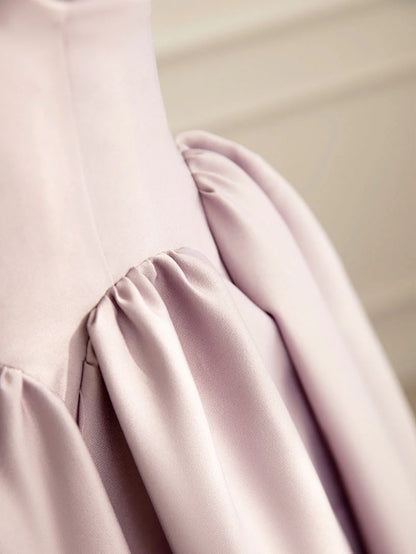 Simple A-line Satin Pink Long Prom Dress Formal Evening Dress