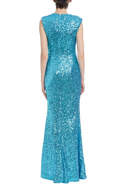 Badgley Mischka turquoise sequined mermaid Prom Dresses