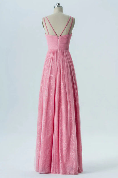 V-Neck Embroideried Double Straps Bridesmaid Dress