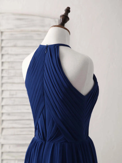 Dark Blue Chiffon Long Prom Dress Blue Bridesmaid Dress