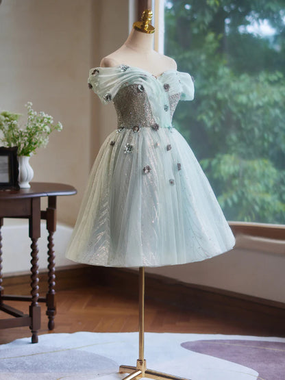 A-Line Off Shoulder Tulle Short Homecoming Dress