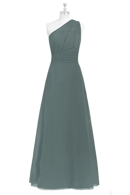 One-Shoulder A-line Long Bridesmaid Dress
