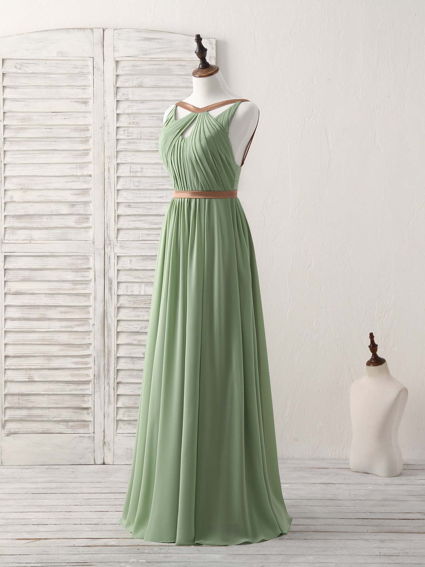 Green Chiffon Long Prom Dress Green Bridesmaid Dress