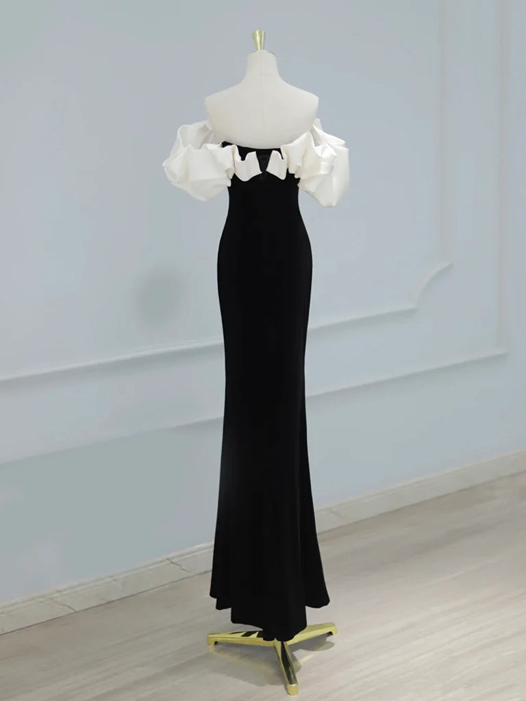 Mermaid Off Shoulder Velvet Black Long Evening Dress Black Formal Dress