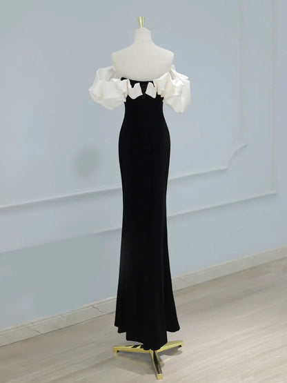 Mermaid Off Shoulder Velvet Black Long Evening Dress Black Formal Dress