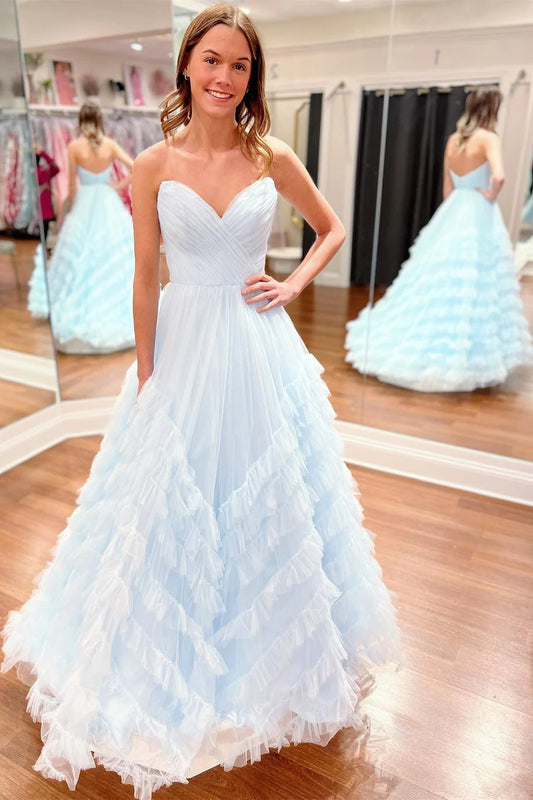 Strapless Ruffle Long Prom Dress