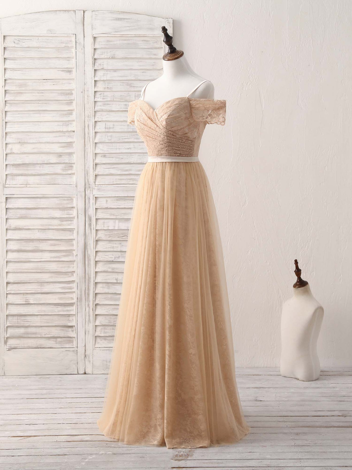 Tulle Long Bridesmaid Dress Champagne Prom Dresses